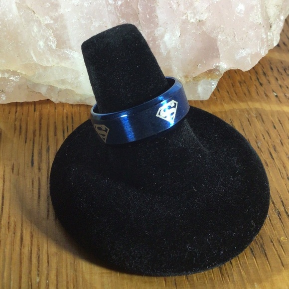 Blue Stainless Steel Superman Band Ring - Size 8 - Picture 2 of 4